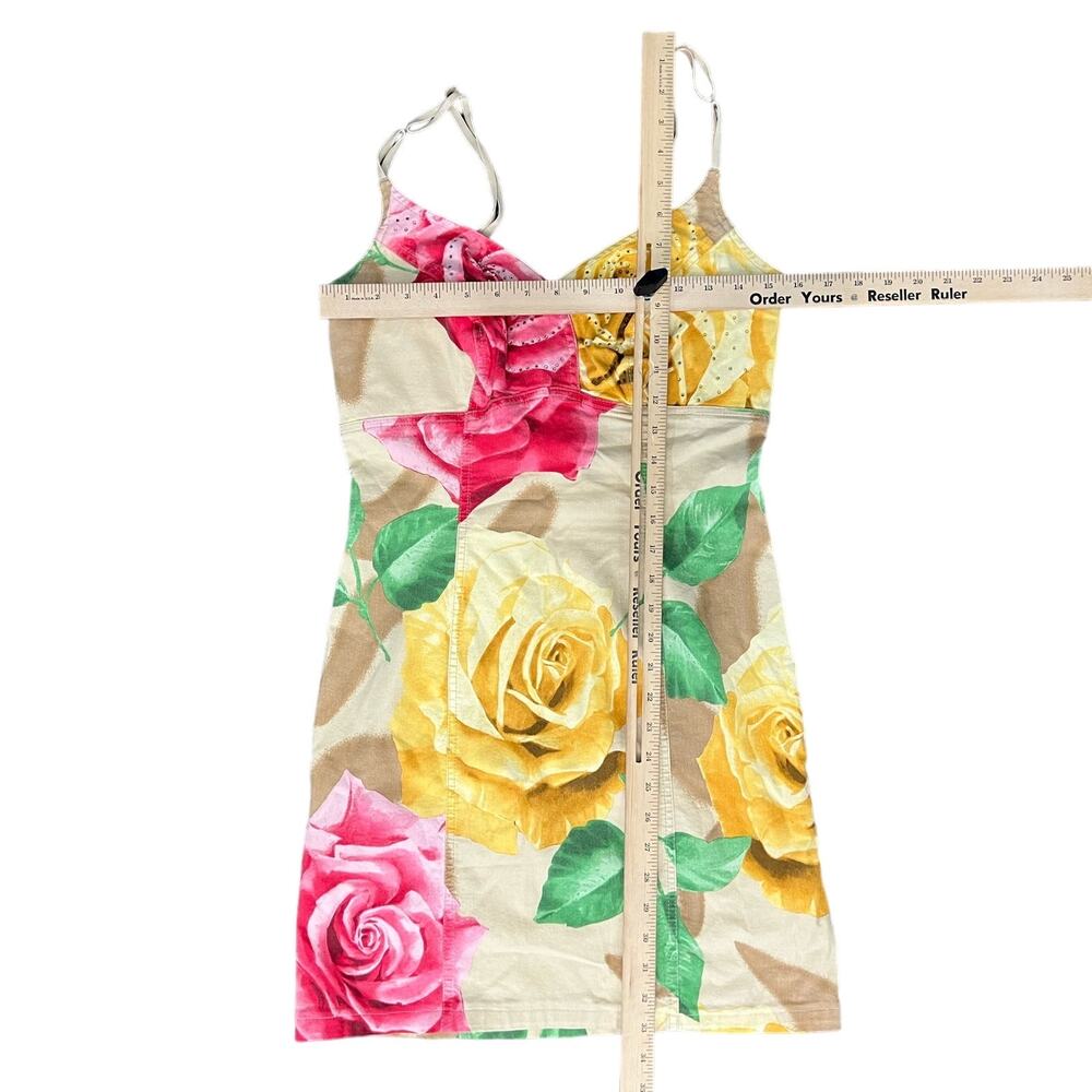 Y2K Pink Yellow Tan Floral Rhinestone Sleeveless Mini Dress 44 / M Angelo Marani - Picture 7 of 10